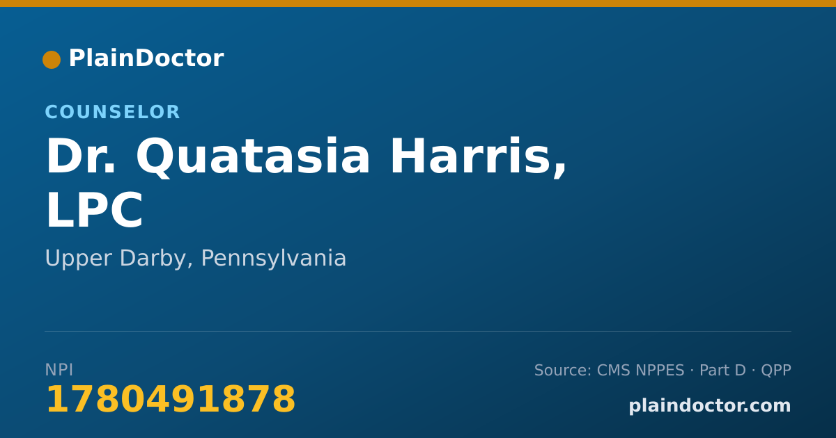 Shareable card for Quatasia Harris, LPC - Counselor, Upper Darby, PA
