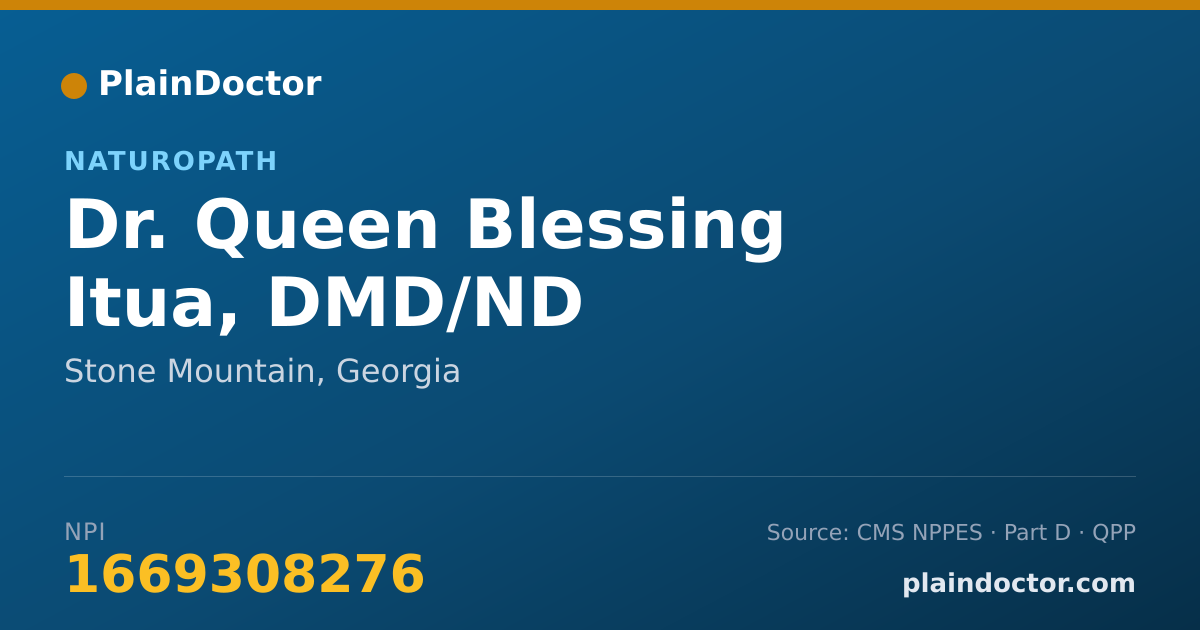 Shareable card for Queen Blessing Itua, DMD/ND - Naturopath, Stone Mountain, GA