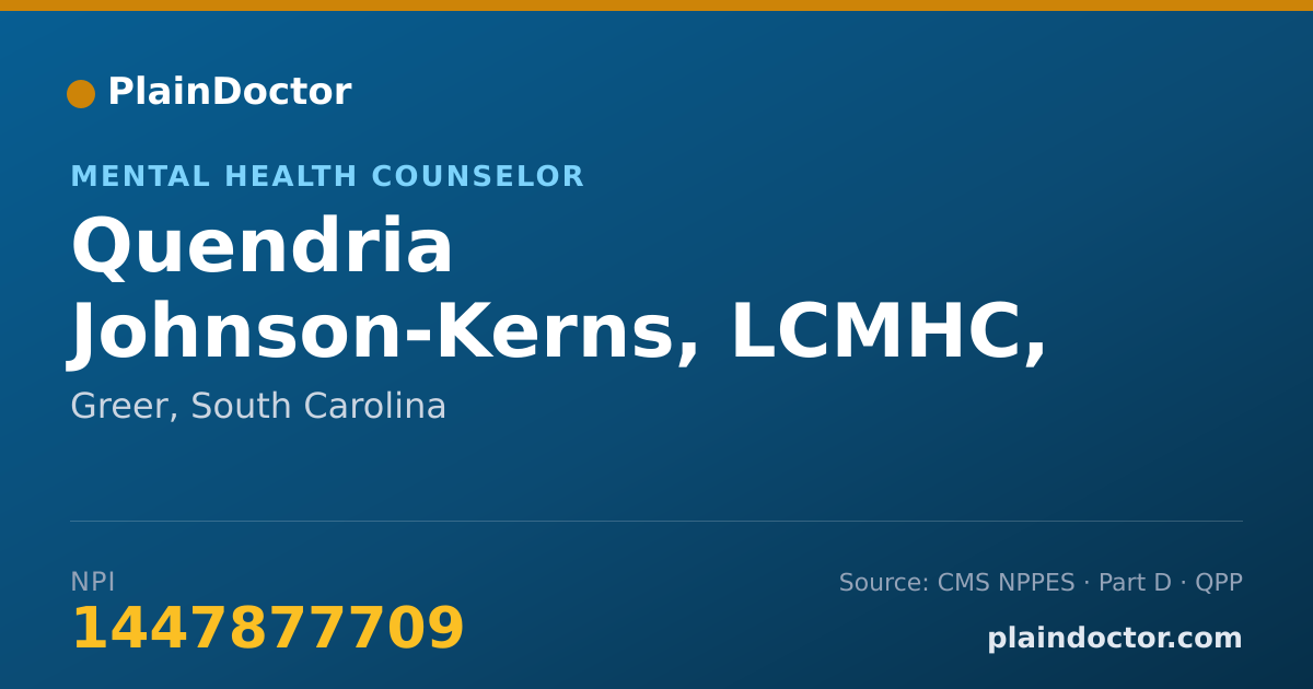 Shareable card for Quendria Johnson-Kerns, LCMHC, LPC - Mental Health Counselor, Greer, SC