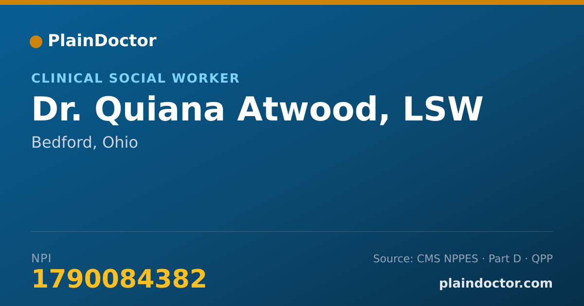 Shareable card for Quiana Atwood, LSW - Clinical Social Worker, Bedford, OH