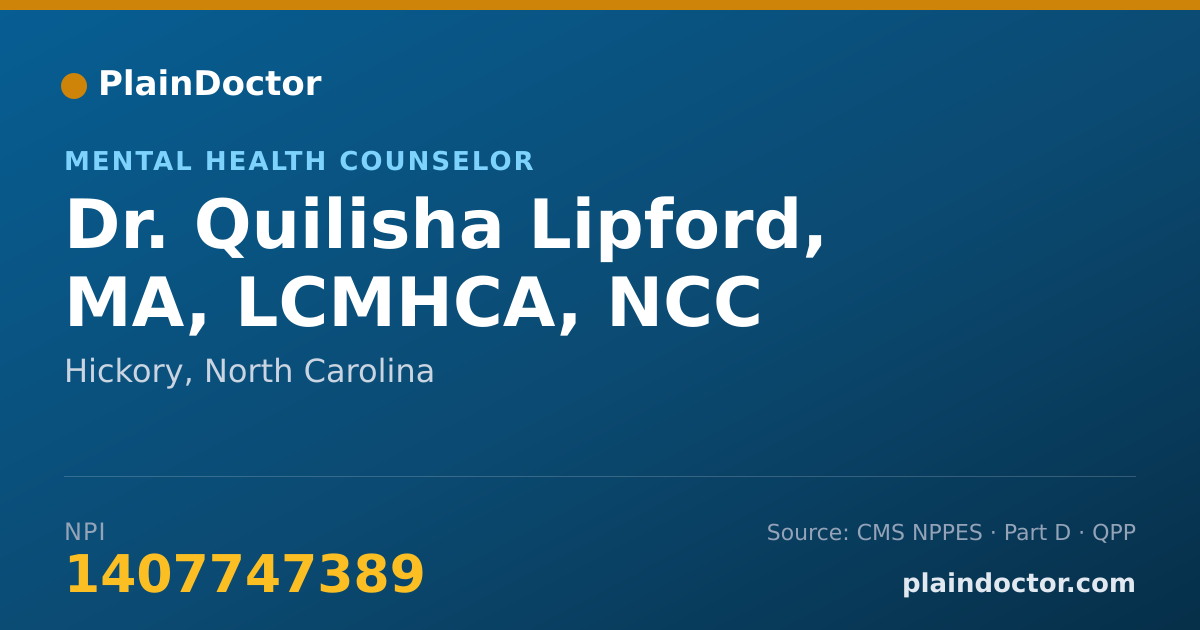 Shareable card for Quilisha Lipford, MA, LCMHCA, NCC - Mental Health Counselor, Hickory, NC