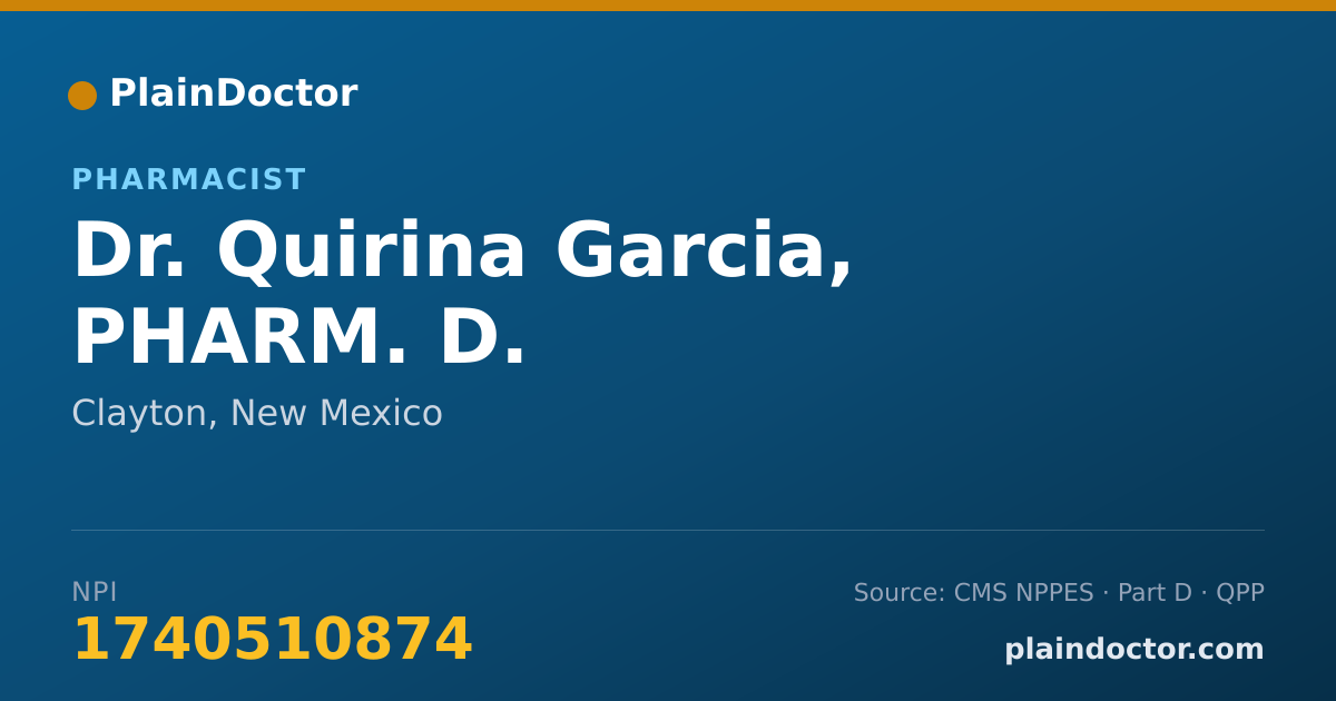 Shareable card for Quirina Garcia, PHARM. D. - Pharmacist, Clayton, NM