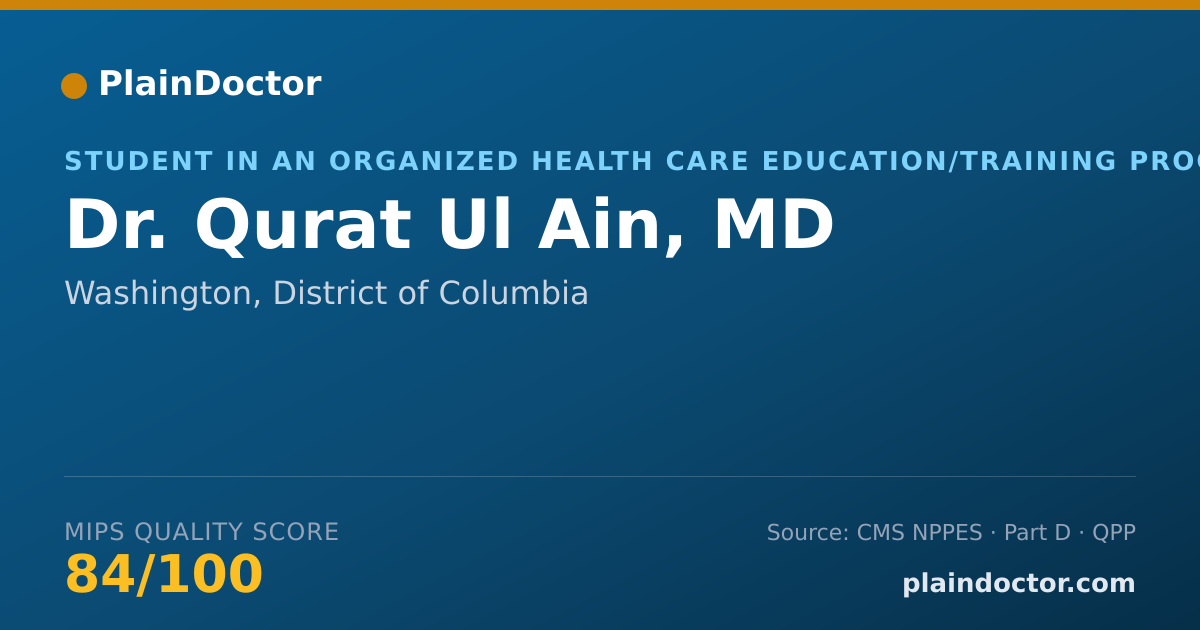 Shareable card for Qurat Ul Ain, MD - Student in an Organized Health Care Education/Training Program, Washington, DC