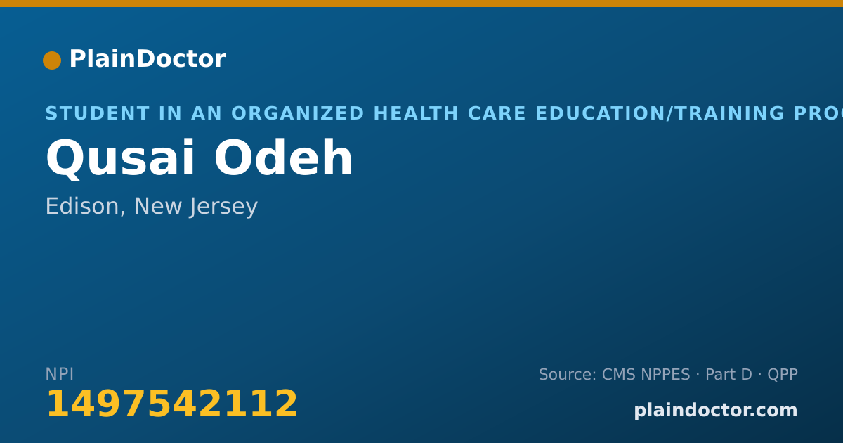 Shareable card for Qusai Odeh - Student in an Organized Health Care Education/Training Program, Edison, NJ
