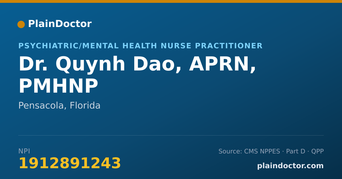 Shareable card for Quynh Dao, APRN, PMHNP - Psychiatric/Mental Health Nurse Practitioner, Pensacola, FL