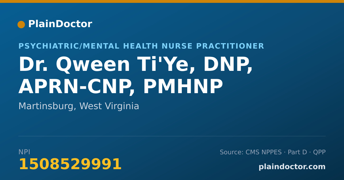 Shareable card for Qween Ti'Ye, DNP, APRN-CNP, PMHNP - Psychiatric/Mental Health Nurse Practitioner, Martinsburg, WV