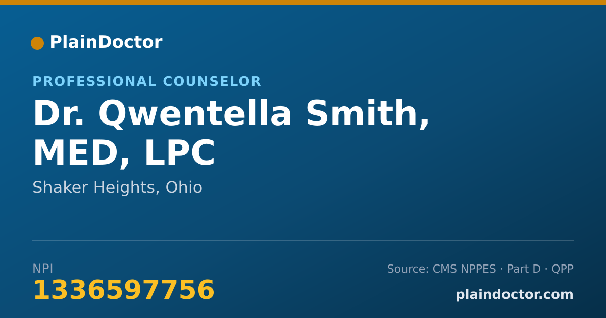 Shareable card for Qwentella Smith, MED, LPC - Professional Counselor, Shaker Heights, OH