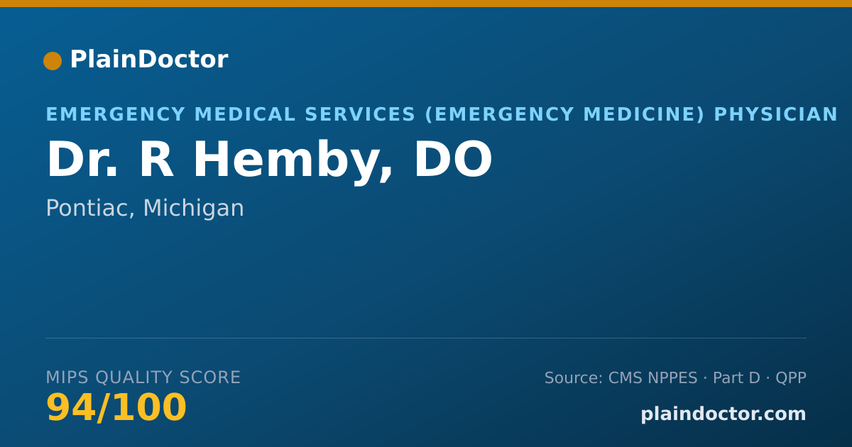 Shareable card for R Hemby, DO - Emergency Medical Services (Emergency Medicine) Physician, Pontiac, MI