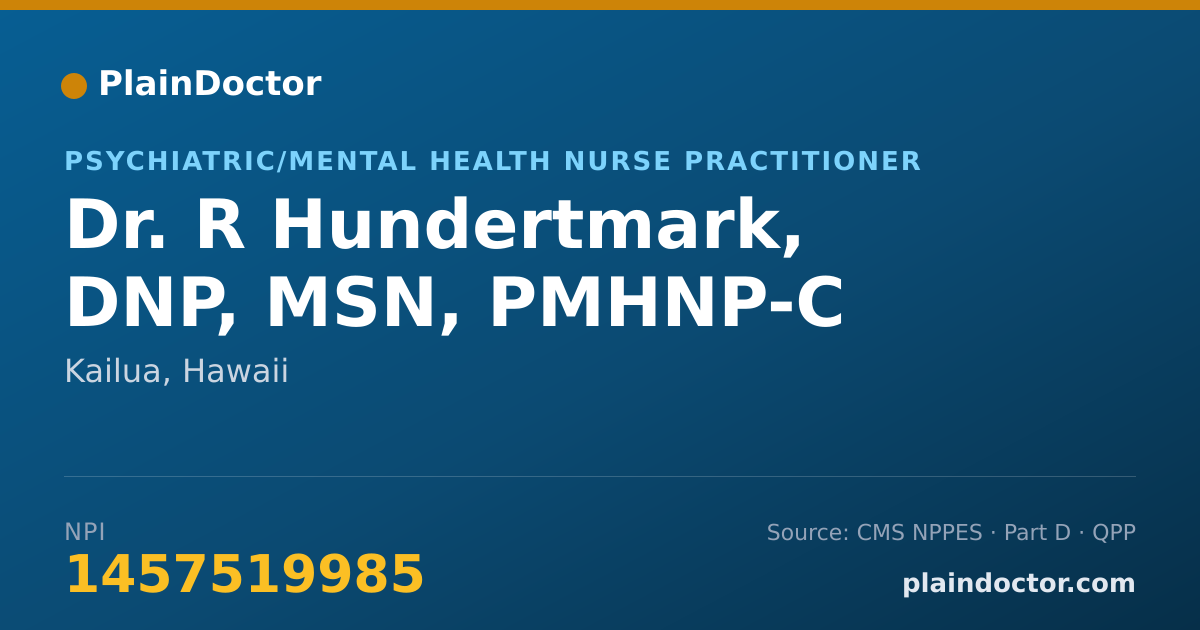 Shareable card for R Hundertmark, DNP, MSN, PMHNP-C - Psychiatric/Mental Health Nurse Practitioner, Kailua, HI