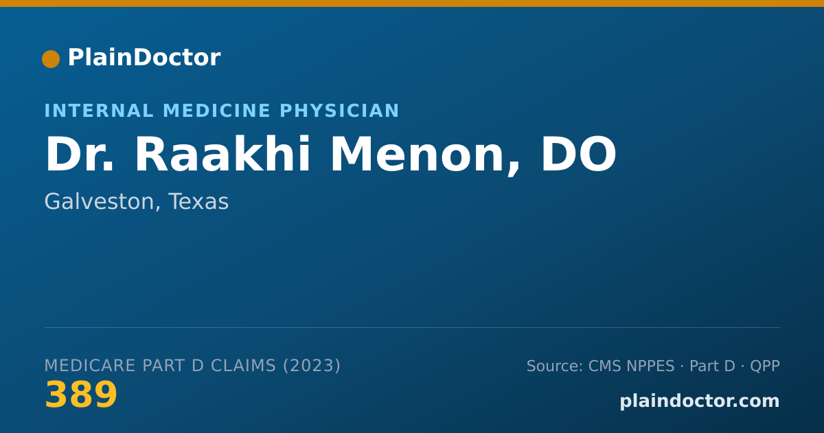 Shareable card for Raakhi Menon, DO - Internal Medicine Physician, Galveston, TX