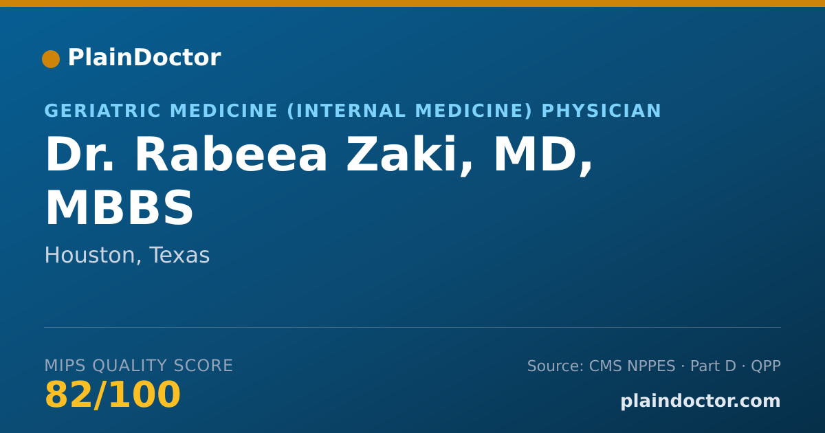 Shareable card for Rabeea Zaki, MD, MBBS - Geriatric Medicine (Internal Medicine) Physician, Houston, TX