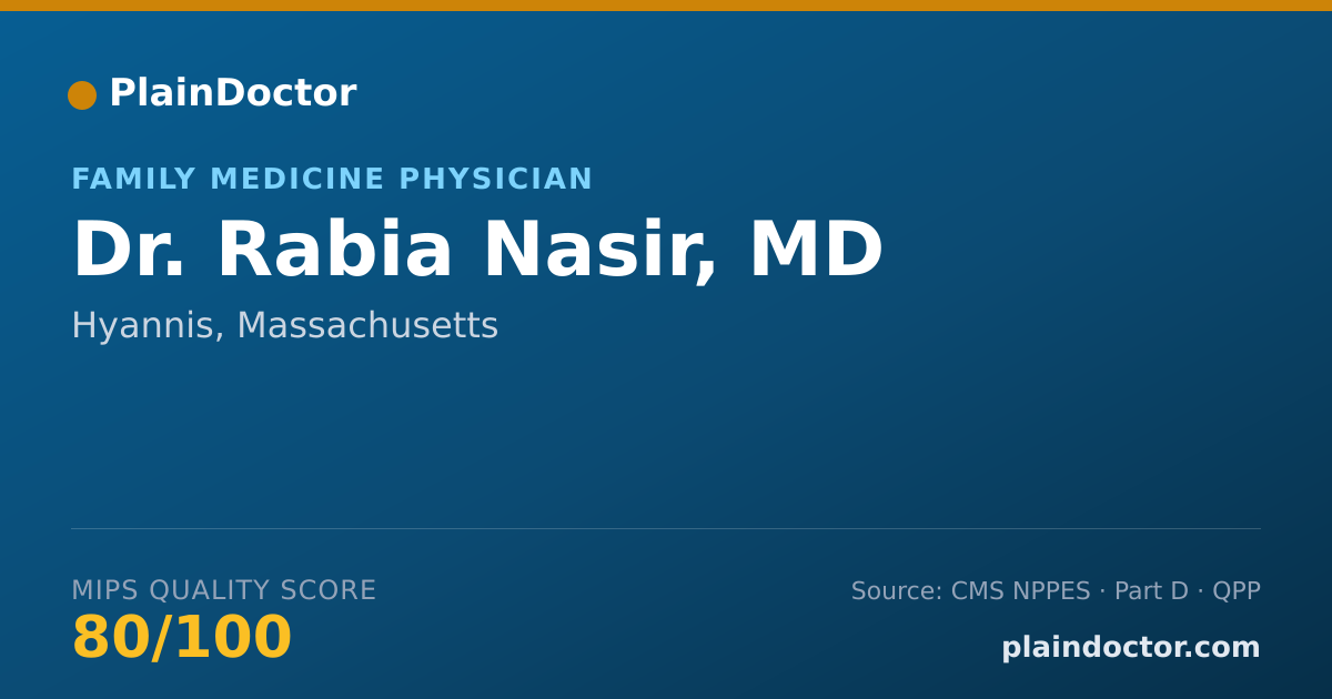 Shareable card for Rabia Nasir, MD - Family Medicine Physician, Hyannis, MA