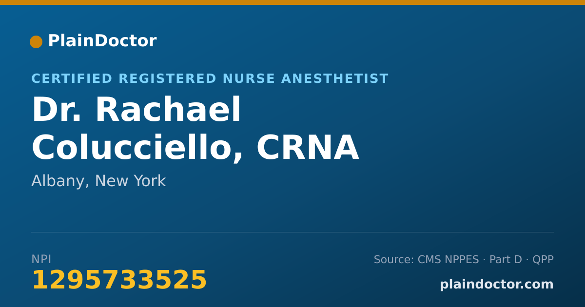 Shareable card for Rachael Colucciello, CRNA - Certified Registered Nurse Anesthetist, Albany, NY