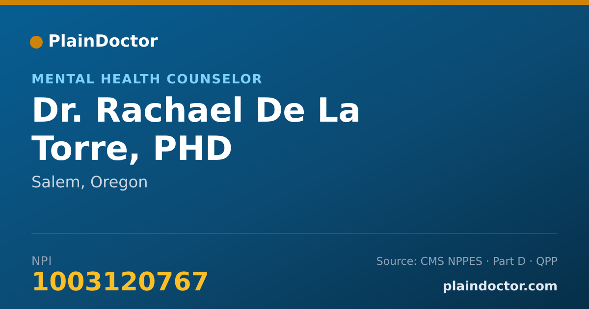 Shareable card for Rachael De La Torre, PHD - Mental Health Counselor, Salem, OR