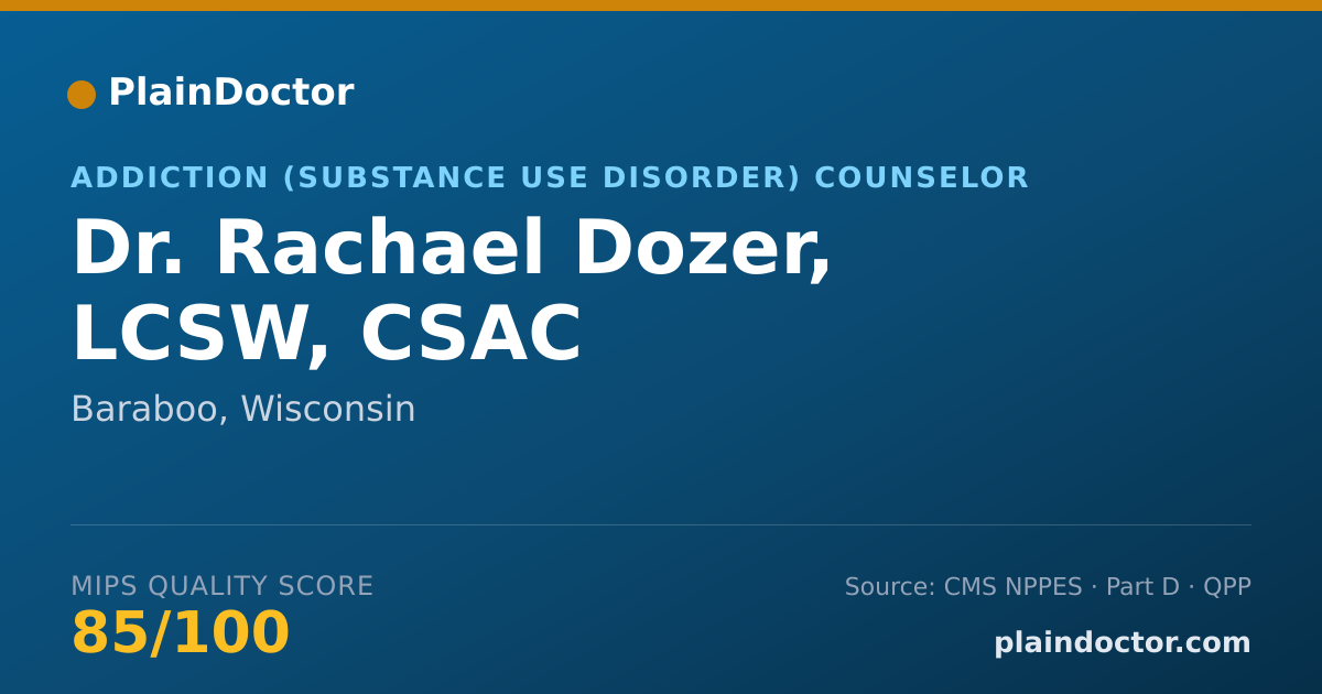 Shareable card for Rachael Dozer, LCSW, CSAC - Addiction (Substance Use Disorder) Counselor, Baraboo, WI