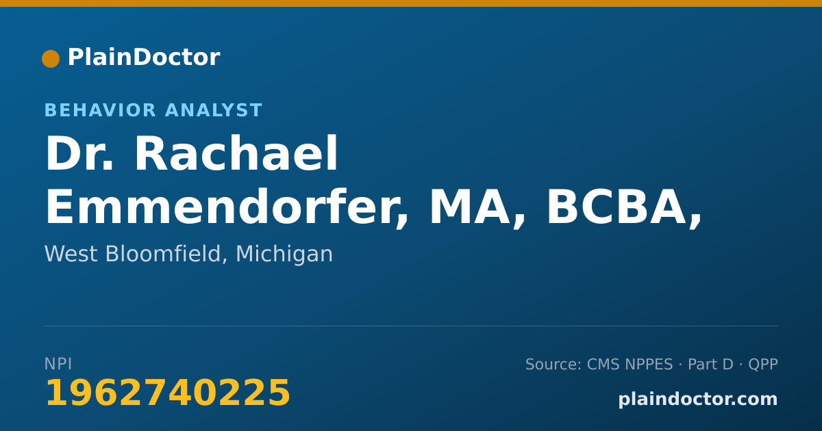 Shareable card for Rachael Emmendorfer, MA, BCBA, LBA - Behavior Analyst, West Bloomfield, MI