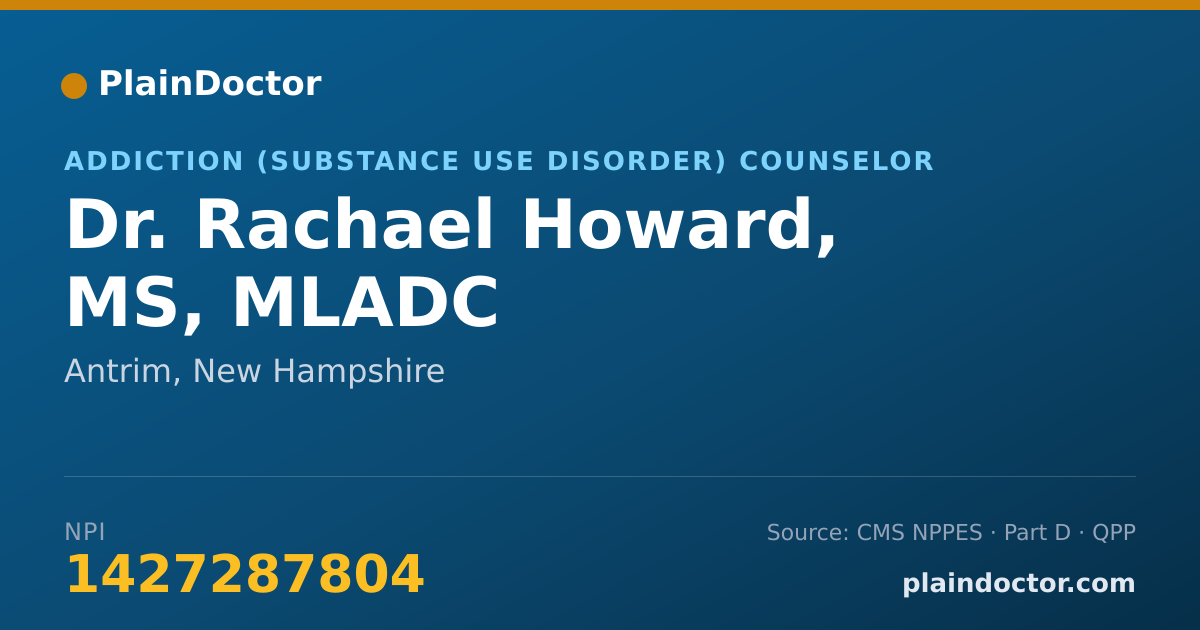 Shareable card for Rachael Howard, MS, MLADC - Addiction (Substance Use Disorder) Counselor, Antrim, NH
