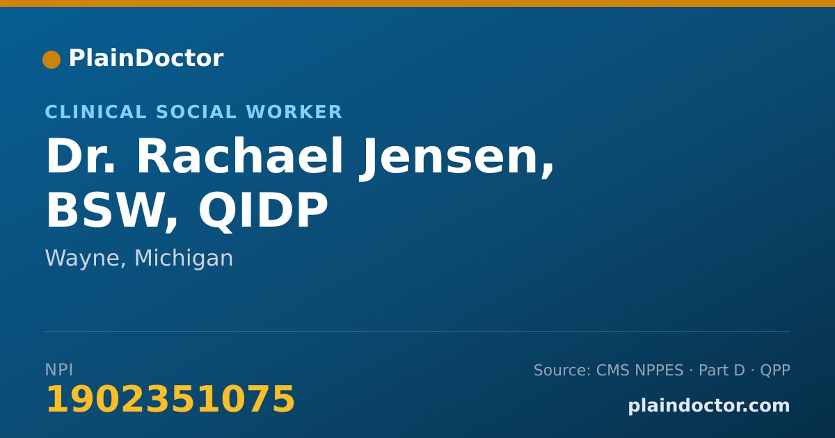 Shareable card for Rachael Jensen, BSW, QIDP - Clinical Social Worker, Wayne, MI