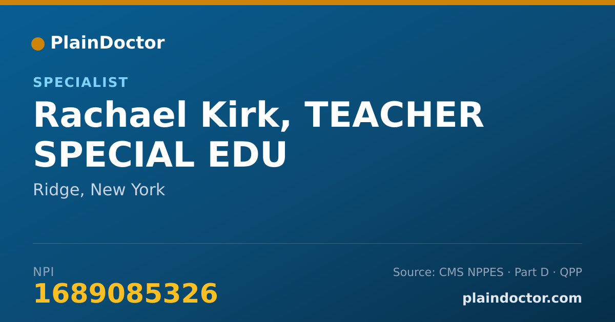 Shareable card for Rachael Kirk, TEACHER SPECIAL EDU - Specialist, Ridge, NY