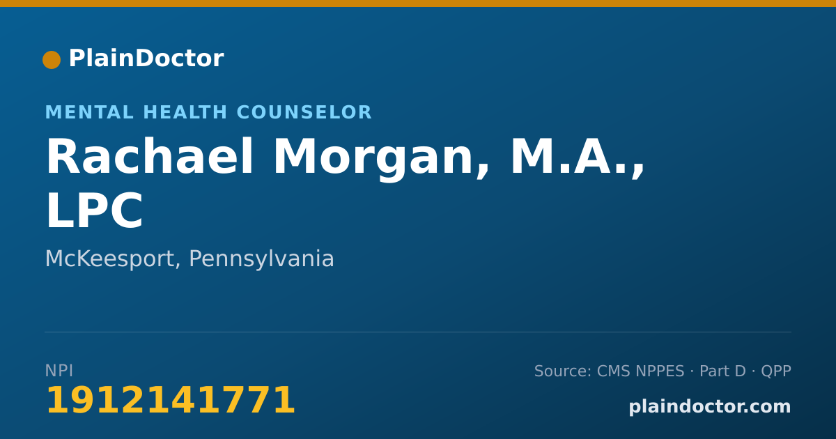 Shareable card for Rachael Morgan, M.A., LPC - Mental Health Counselor, McKeesport, PA