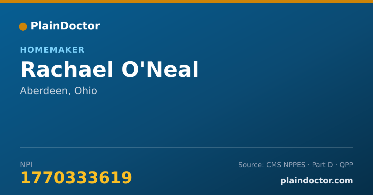 Shareable card for Rachael O'Neal - Homemaker, Aberdeen, OH