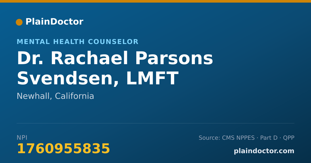 Shareable card for Rachael Parsons Svendsen, LMFT - Mental Health Counselor, Newhall, CA
