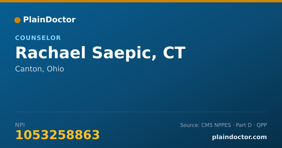 Shareable card for Rachael Saepic, CT - Counselor, Canton, OH