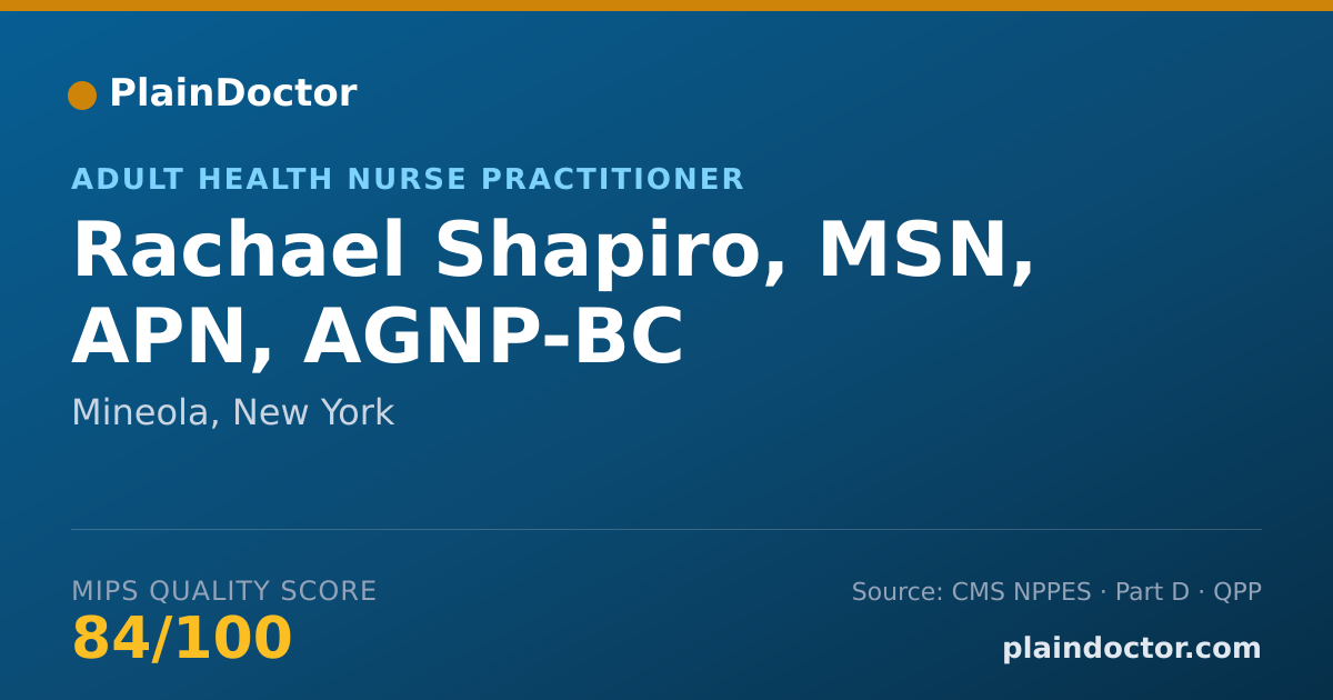 Shareable card for Rachael Shapiro, MSN, APN, AGNP-BC - Adult Health Nurse Practitioner, Mineola, NY