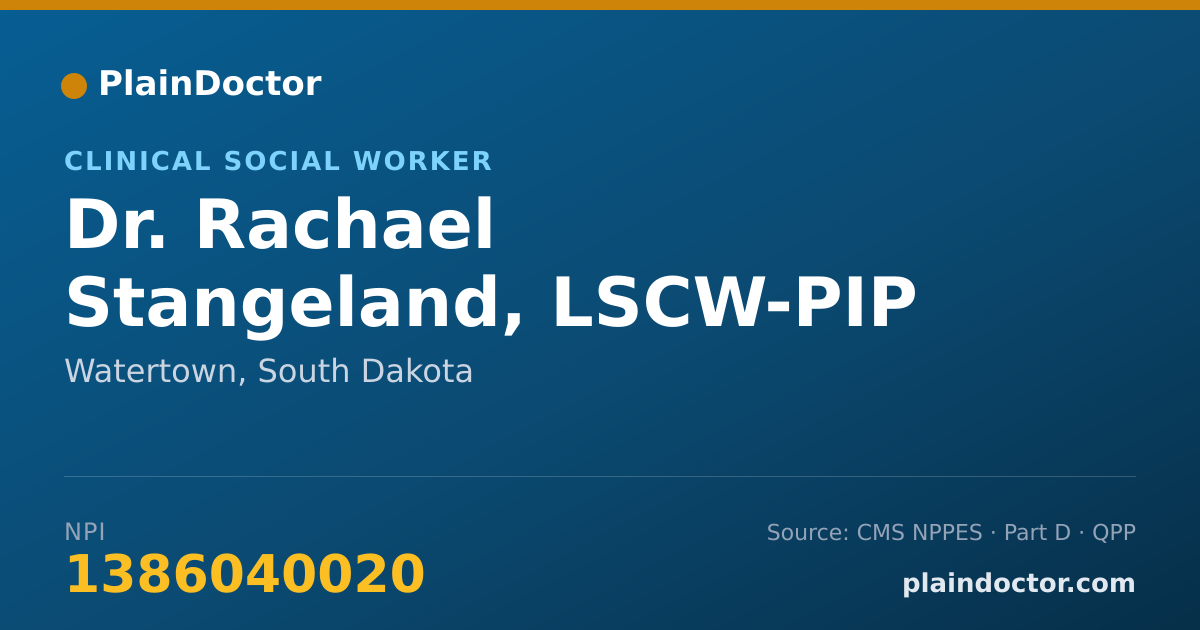 Shareable card for Rachael Stangeland, LSCW-PIP - Clinical Social Worker, Watertown, SD