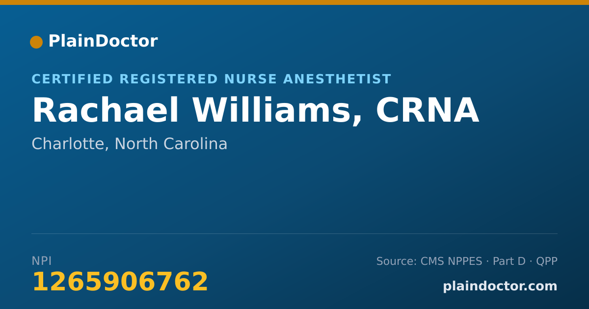 Shareable card for Rachael Williams, CRNA - Certified Registered Nurse Anesthetist, Charlotte, NC