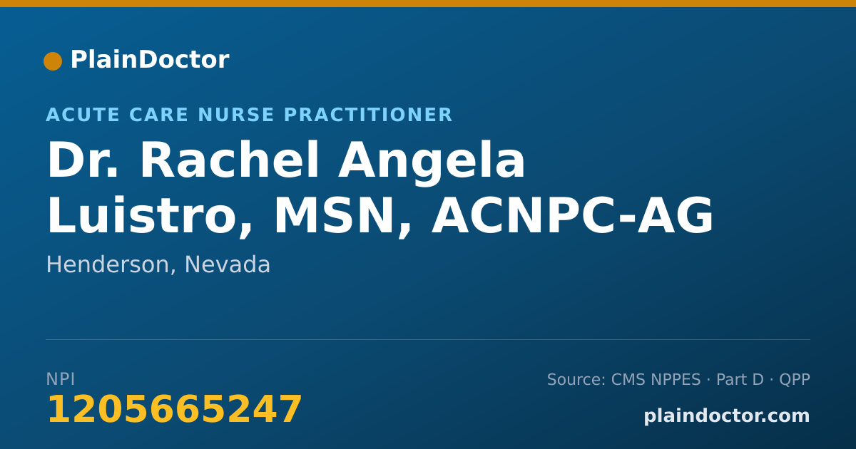 Shareable card for Rachel Angela Luistro, MSN, ACNPC-AG - Acute Care Nurse Practitioner, Henderson, NV