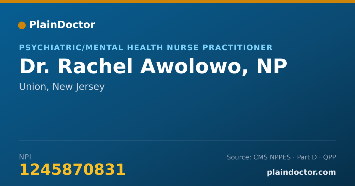 Shareable card for Rachel Awolowo, NP - Psychiatric/Mental Health Nurse Practitioner, Union, NJ