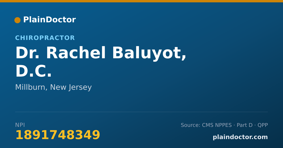 Shareable card for Rachel Baluyot, D.C. - Chiropractor, Millburn, NJ