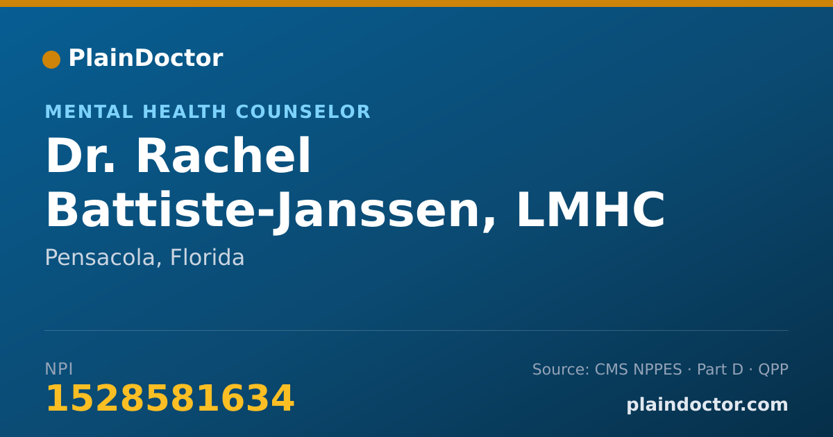 Shareable card for Rachel Battiste-Janssen, LMHC - Mental Health Counselor, Pensacola, FL