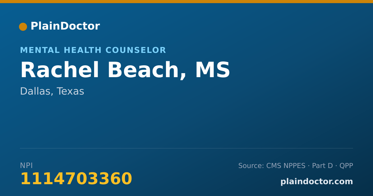 Shareable card for Rachel Beach, MS - Mental Health Counselor, Dallas, TX