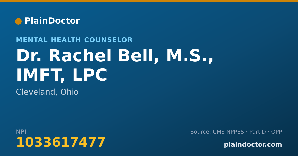 Shareable card for Rachel Bell, M.S., IMFT, LPC - Mental Health Counselor, Cleveland, OH