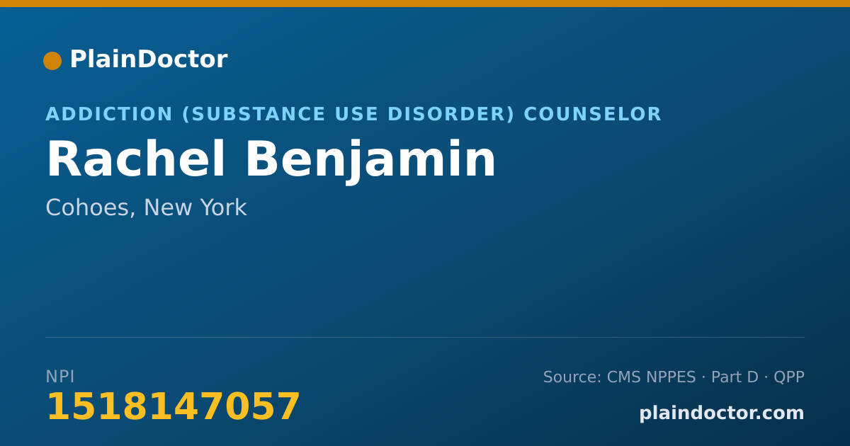 Shareable card for Rachel Benjamin - Addiction (Substance Use Disorder) Counselor, Cohoes, NY