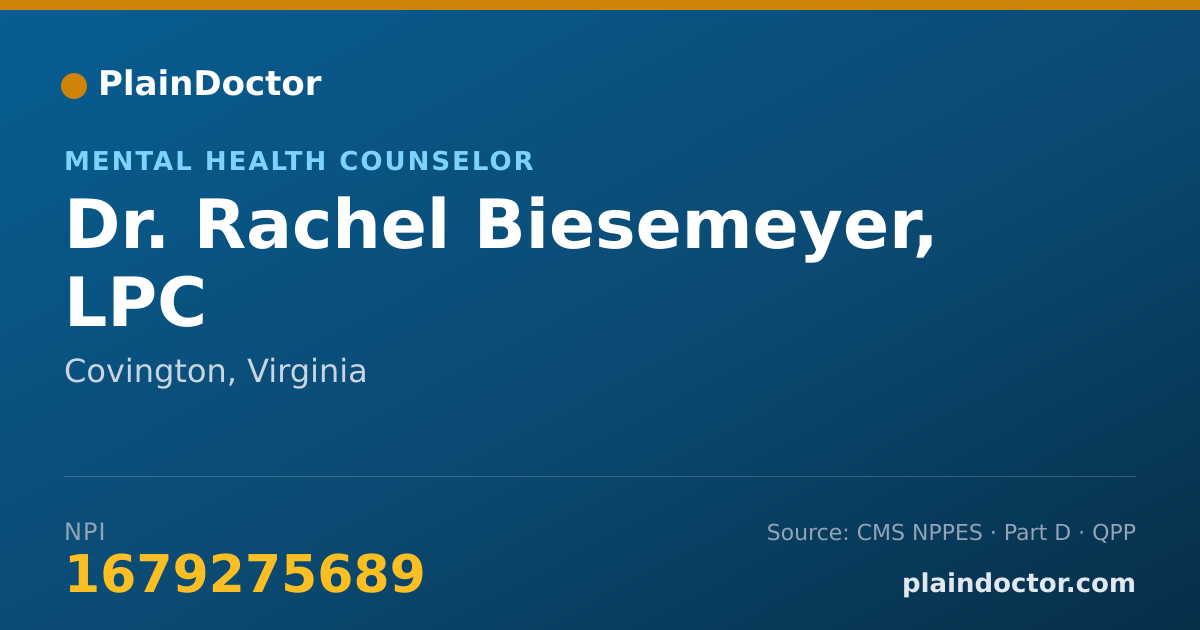 Shareable card for Rachel Biesemeyer, LPC - Mental Health Counselor, Covington, VA