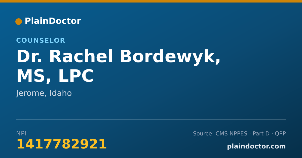 Shareable card for Rachel Bordewyk, MS, LPC - Counselor, Jerome, ID