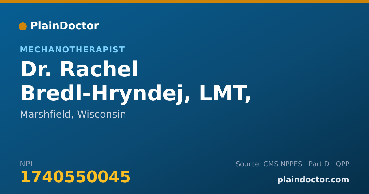 Shareable card for Rachel Bredl-Hryndej, LMT, NCTM - Mechanotherapist, Marshfield, WI