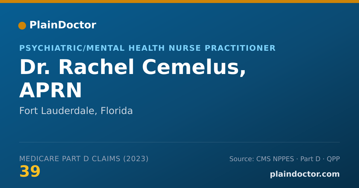 Shareable card for Rachel Cemelus, APRN - Psychiatric/Mental Health Nurse Practitioner, Fort Lauderdale, FL