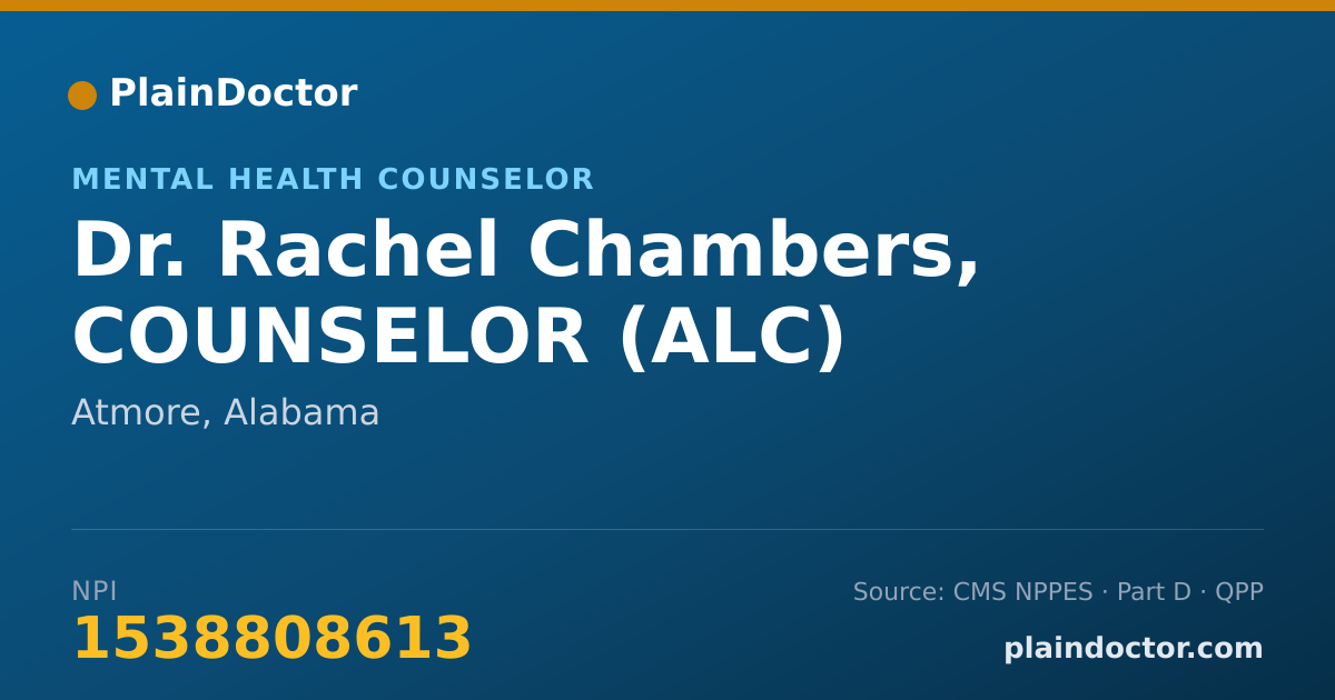 Shareable card for Rachel Chambers, COUNSELOR (ALC) - Mental Health Counselor, Atmore, AL