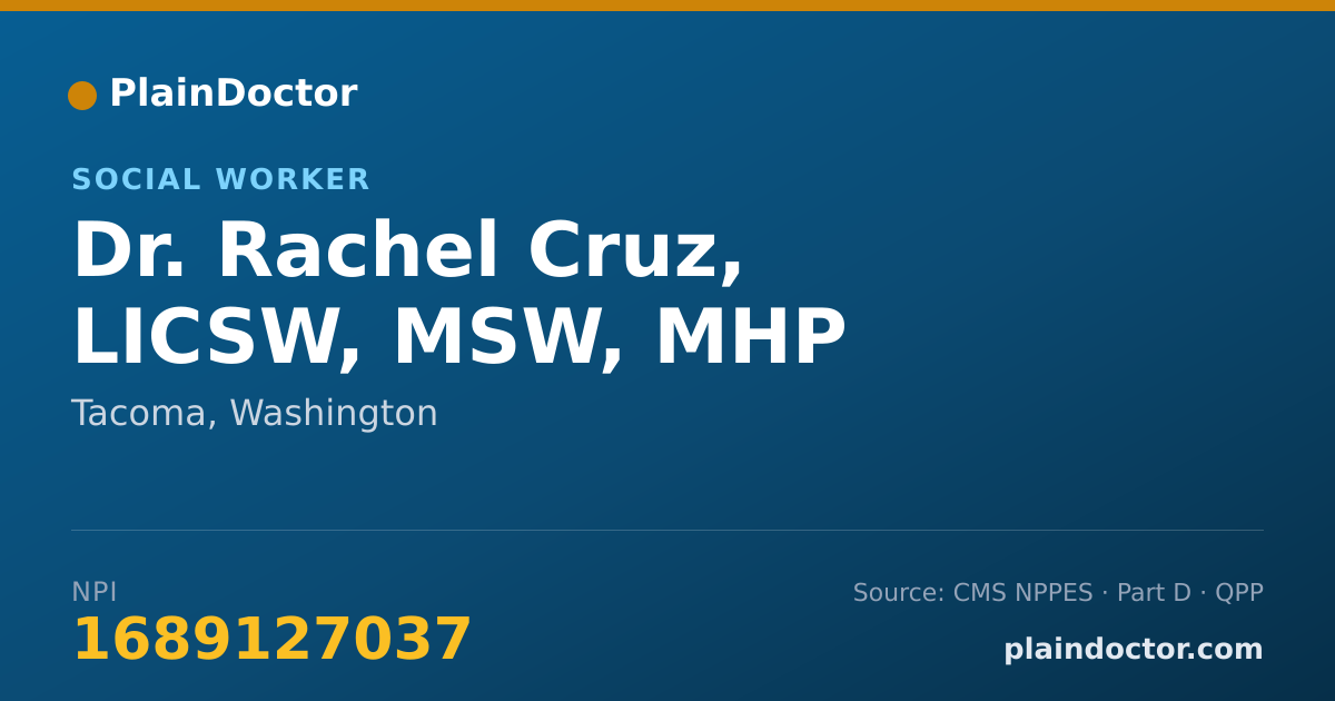 Shareable card for Rachel Cruz, LICSW, MSW, MHP - Social Worker, Tacoma, WA