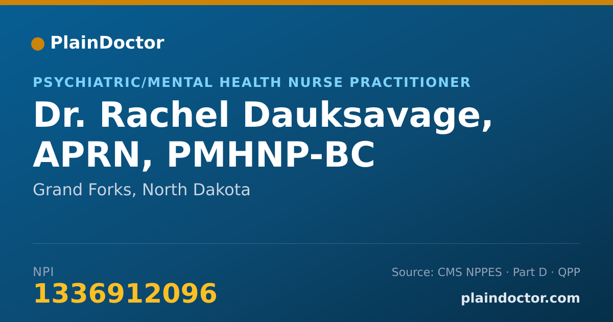 Shareable card for Rachel Dauksavage, APRN, PMHNP-BC - Psychiatric/Mental Health Nurse Practitioner, Grand Forks, ND