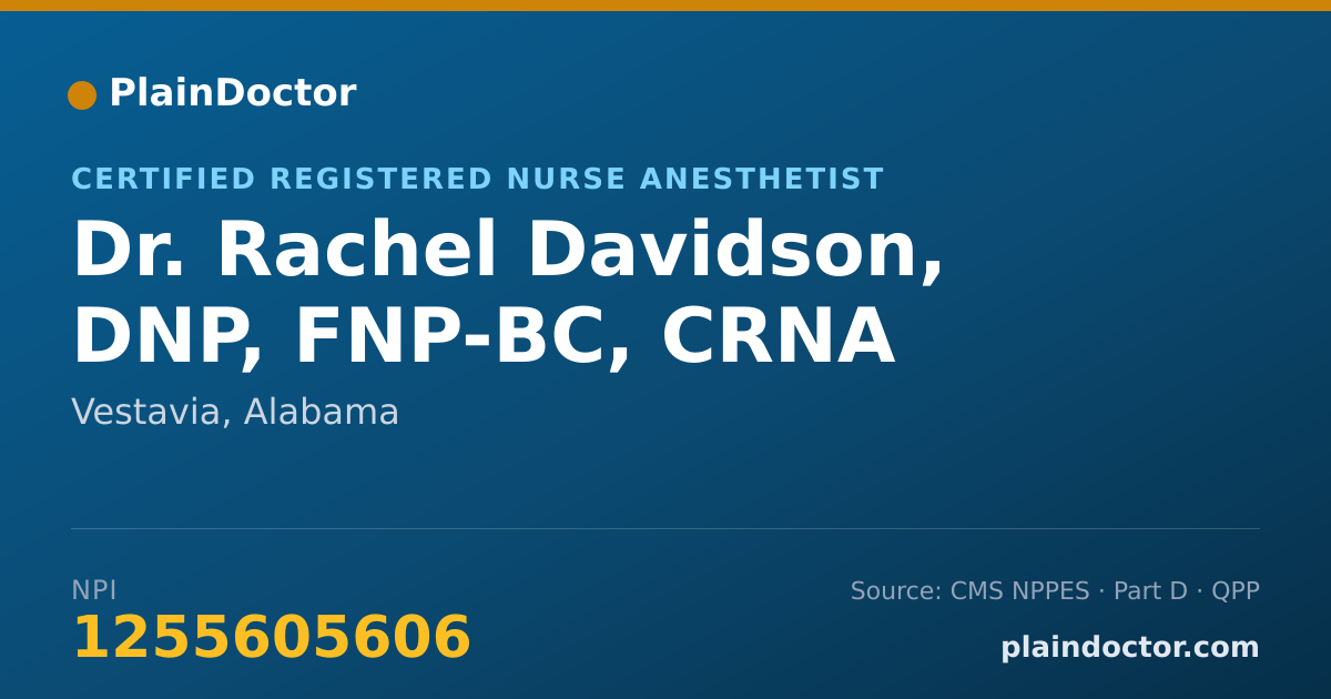Shareable card for Rachel Davidson, DNP, FNP-BC, CRNA - Certified Registered Nurse Anesthetist, Vestavia, AL