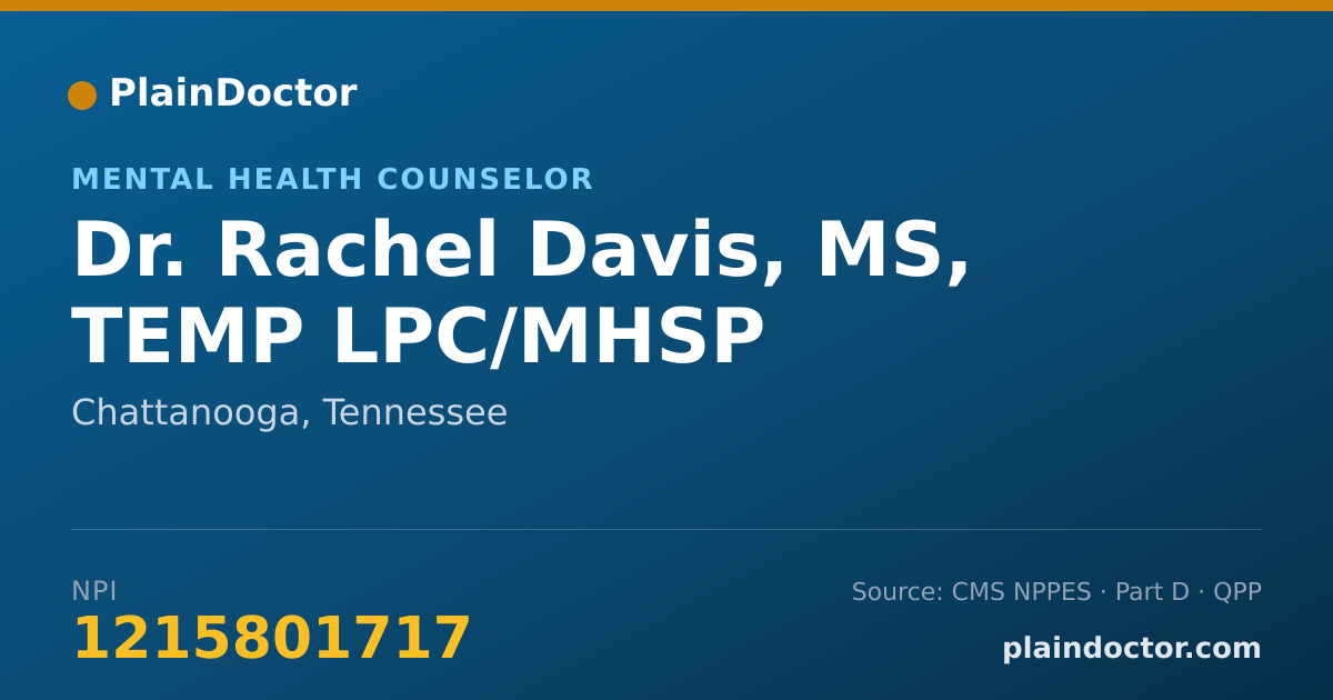 Shareable card for Rachel Davis, MS, TEMP LPC/MHSP - Mental Health Counselor, Chattanooga, TN