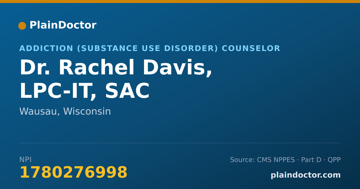 Shareable card for Rachel Davis, LPC-IT, SAC - Addiction (Substance Use Disorder) Counselor, Wausau, WI