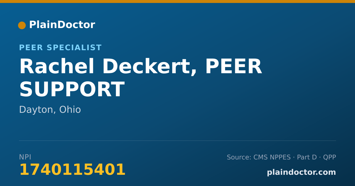 Shareable card for Rachel Deckert, PEER SUPPORT - Peer Specialist, Dayton, OH