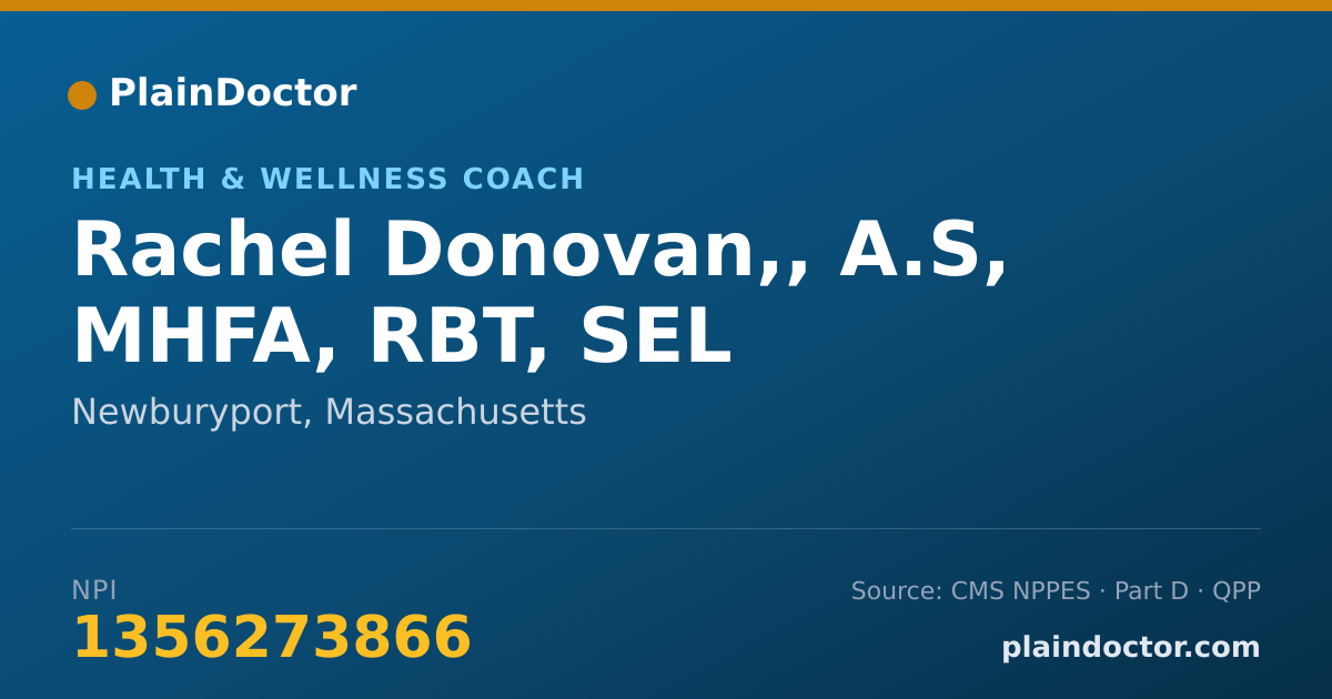 Shareable card for Rachel Donovan,, A.S, MHFA, RBT, SEL - Health & Wellness Coach, Newburyport, MA