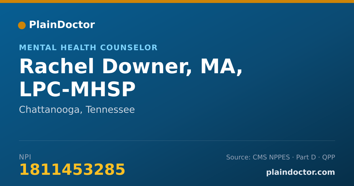 Shareable card for Rachel Downer, MA, LPC-MHSP - Mental Health Counselor, Chattanooga, TN